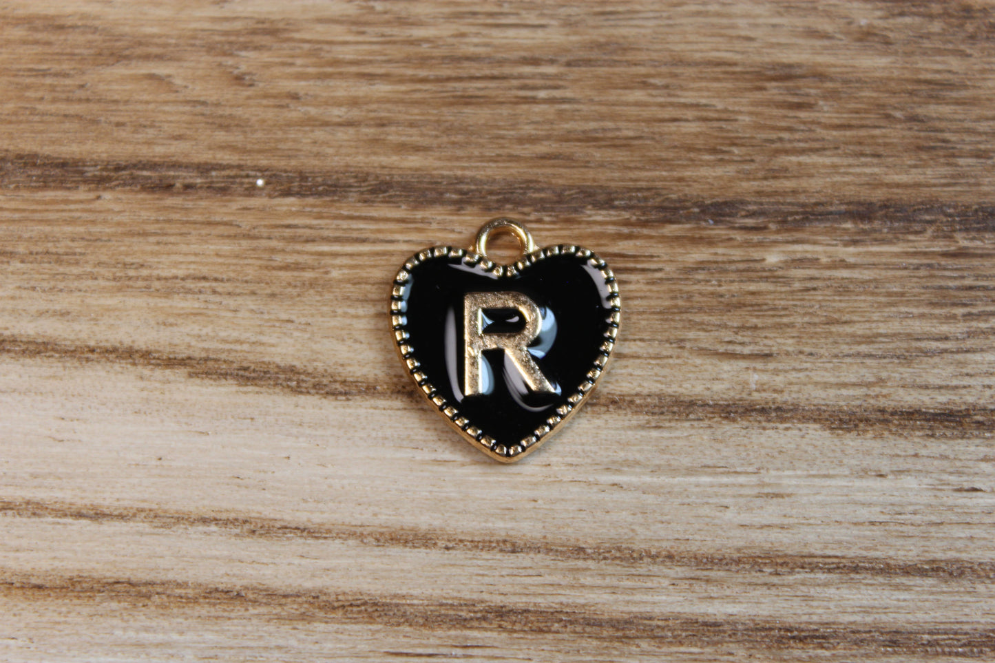 Black Heart Charm with Initial