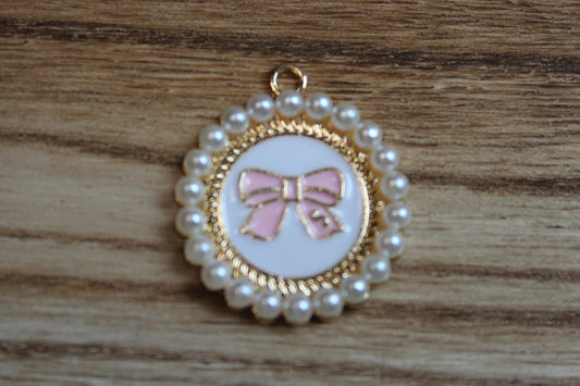 Round Pearl Charm with baby pink bow