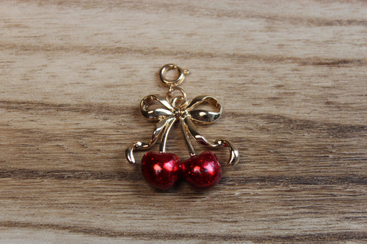 Cherry Charm With Gold Bow