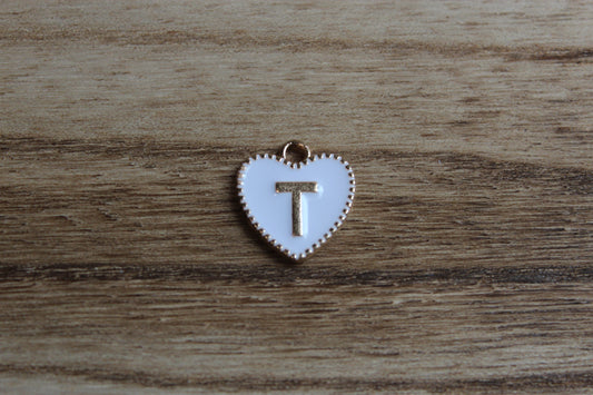 White Heart Charm with Initial