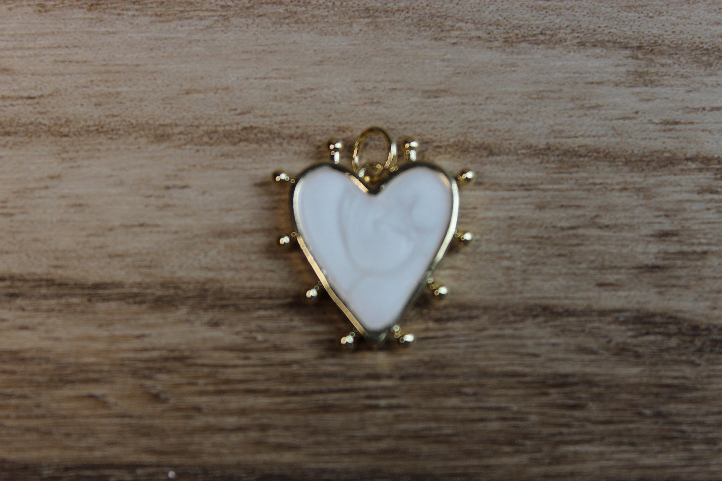 White Heart Charm with Gold